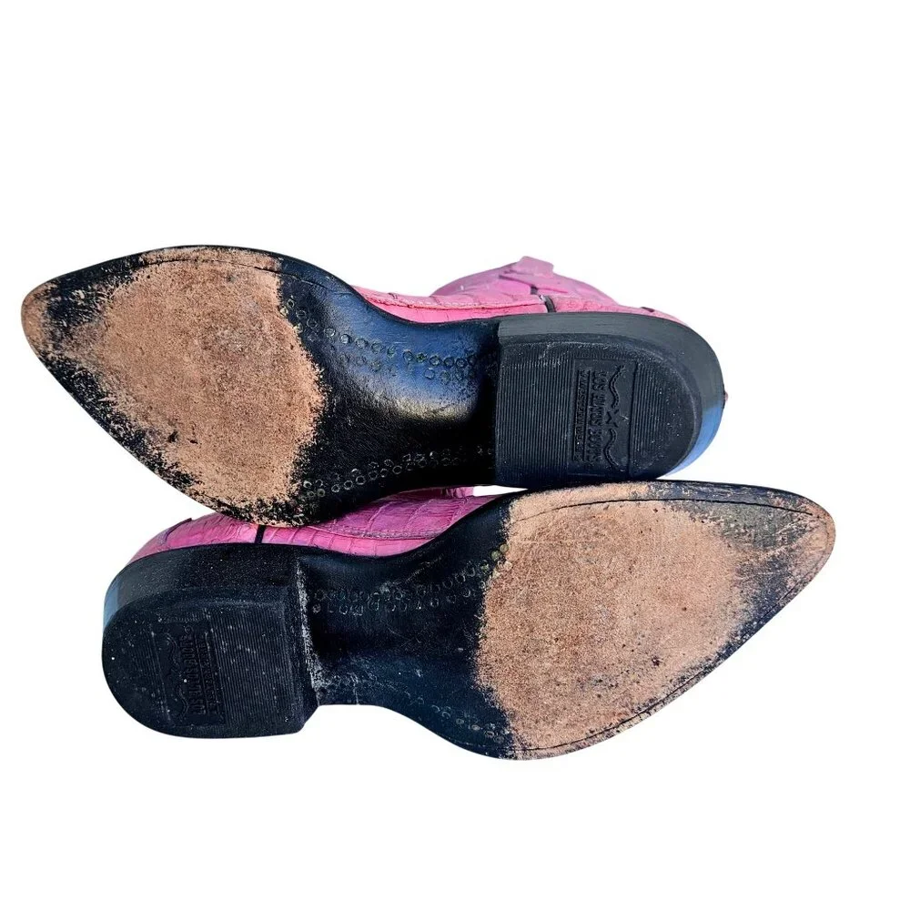 Vintage 90s Los Altos Pink Genuine Crocodile Western Cowboy Boots Women Sz 7 - Picture 5 of 16